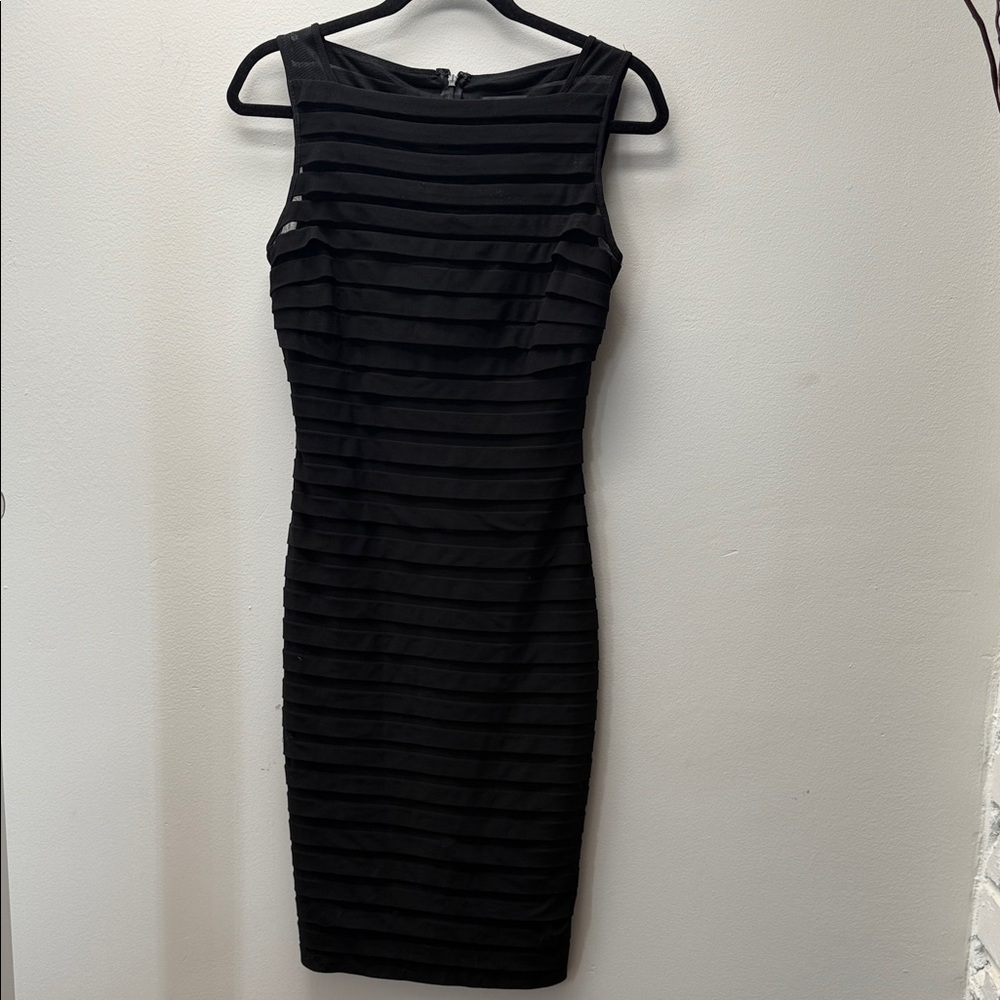 Adrianna Papell Black Horizontal Bandage Sheath Dress Size 6
